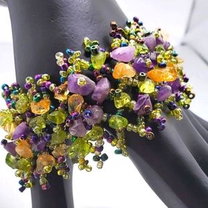 Stunning Beaded Bracelet Amethyst Peridot And Citron Chips Mardi gras
